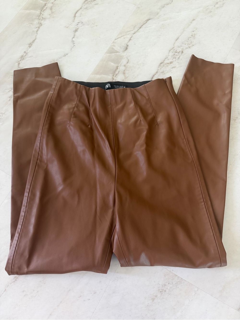 Zara Men’s Faux Leather Pants — Brown